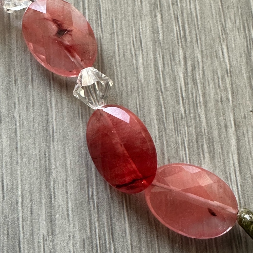 Unakite Pink Quartz & Crystal Beaded Necklace W/ 925 Sterling S-Clasp - Picture 3 of 8